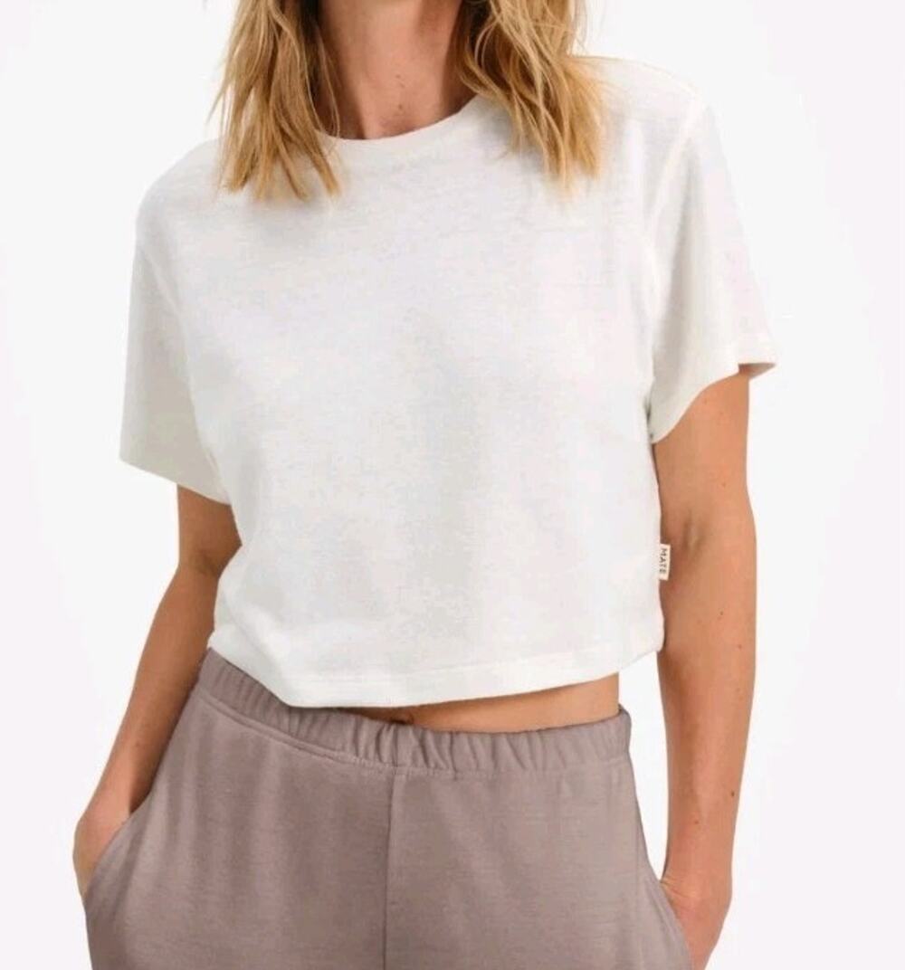 NEW Mate the Label Regenative Hemp Relaxed Crop Tee XL White Short Sleeve Top